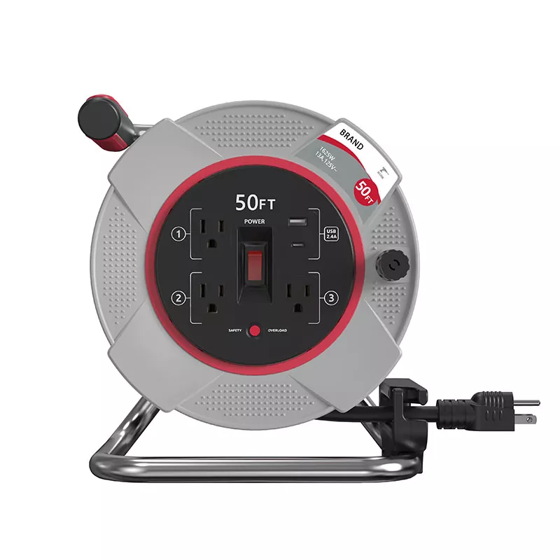 3 kimenet Usb2.4a műanyag kábeltekercs 50 láb túlterhelés elleni védelemmel 3 kimenet Usb2.4a műanyag kábeltekercs 50 láb túlterhelés elleni védelemmel